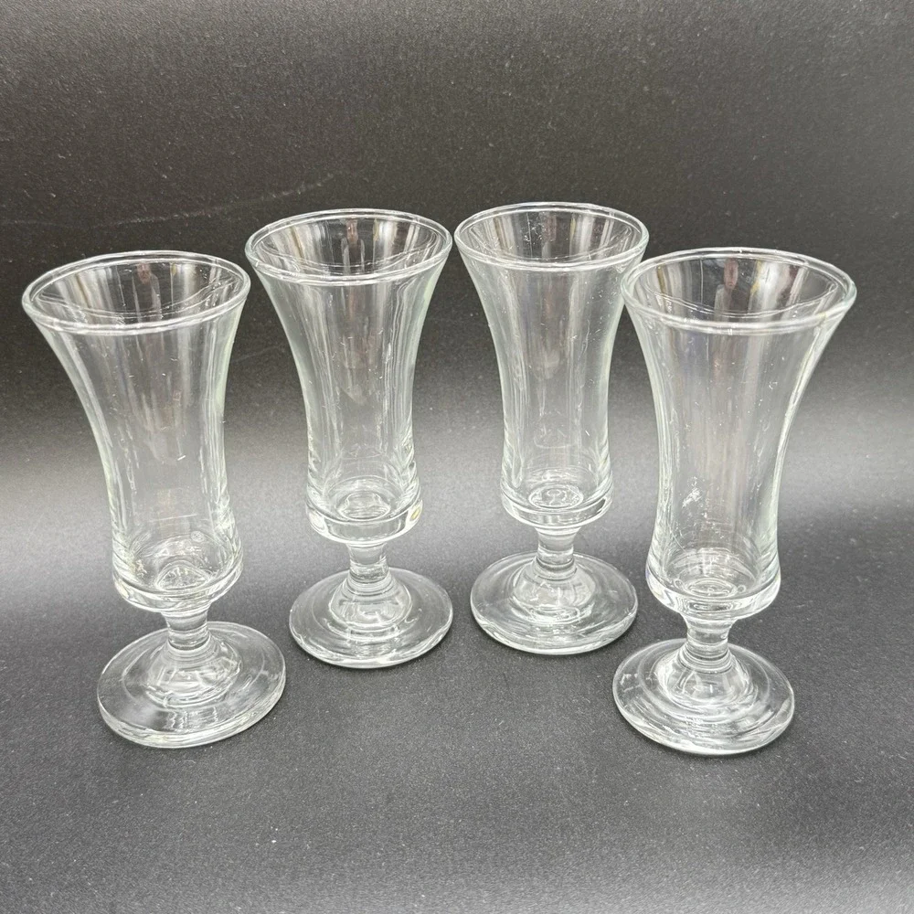 4 Vintage Footed Cordial Aperitif Shot Glasses Unmarked 4.25